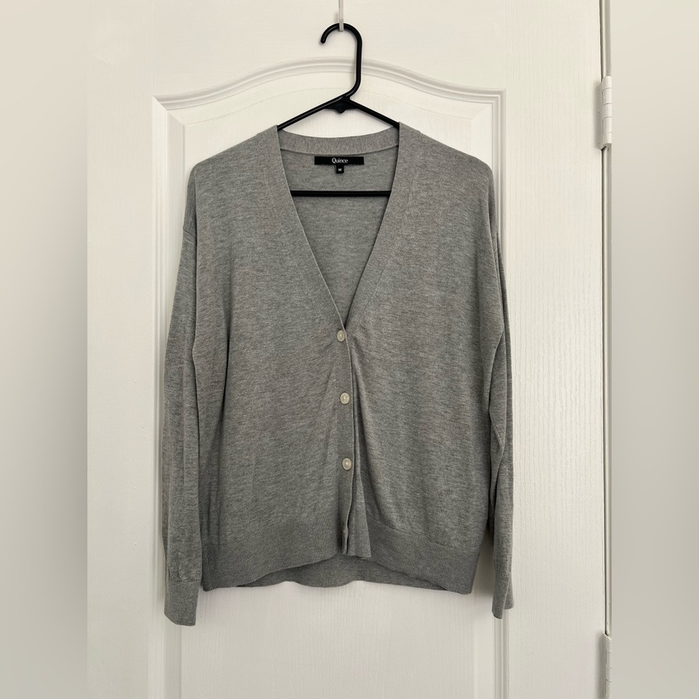 Quince Grey Cotton/Cashmere Cardigan, Medium